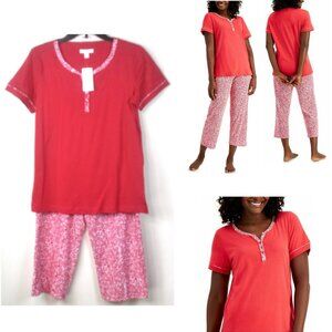 BIN Charter Club Top & Floral Print Capri Pajama Set Poppy Ditsy XS S R $35 New